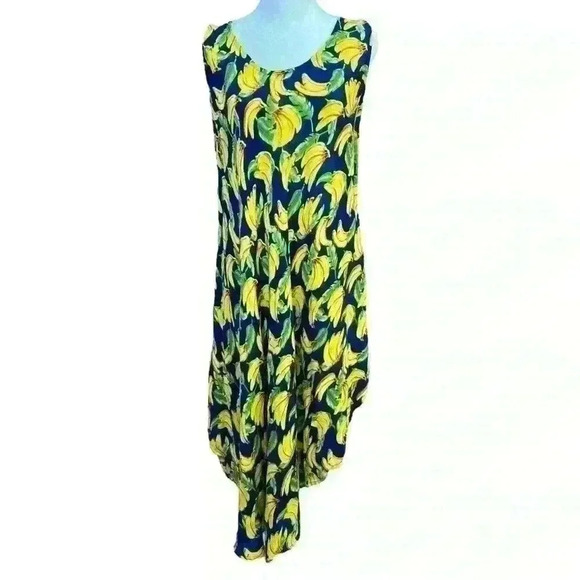 RARE VTG Jessica Taylor one size blue banana print swim cover up asymmetrical - Picture 1 of 8